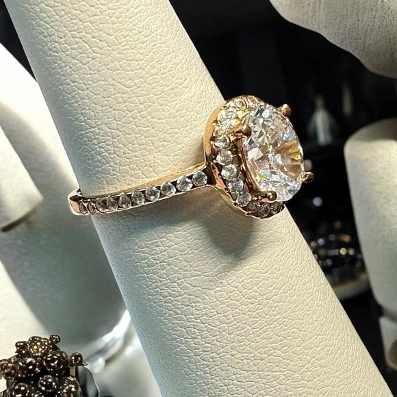 Rose Gold Over Sterling CZ Halo Ring - Picture 4 of 9